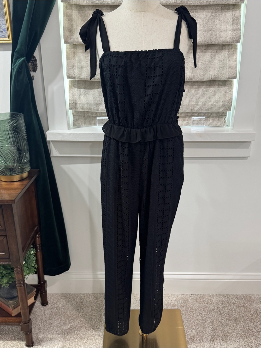 Lenon NWT Black Eyelet Tie Strap Jumpsuit | Medium